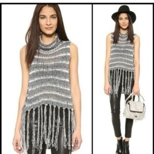 FREE PEOPLE Gray Fringe Knit Tunic